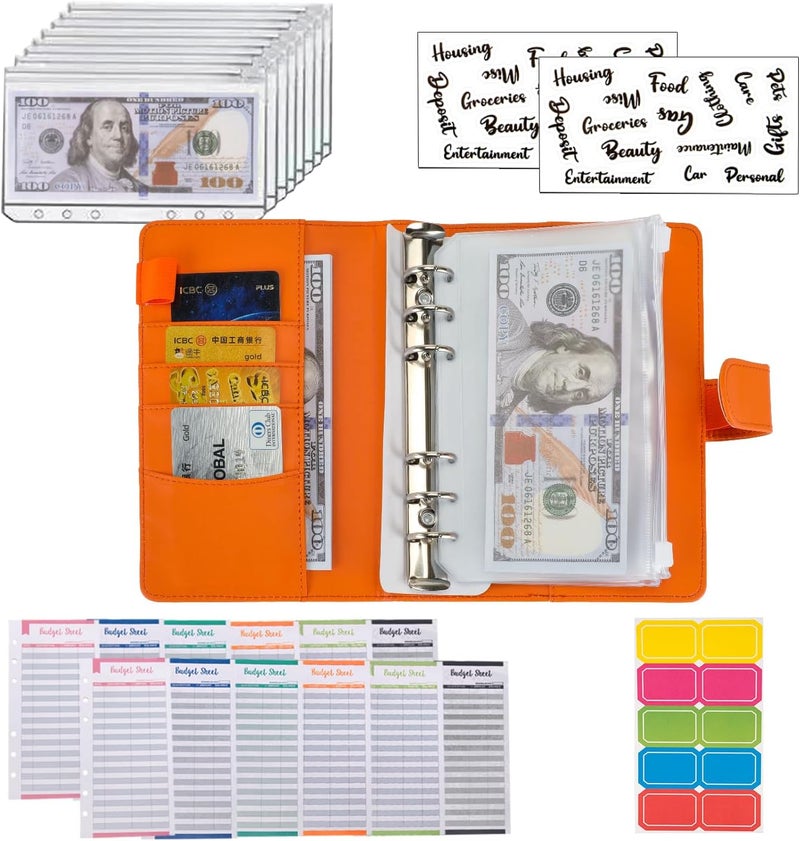 NICOOTHBudget Binder Cash Envelopes A6 Money Saving Binder with Zipper envelopes (Orange) - Image 4